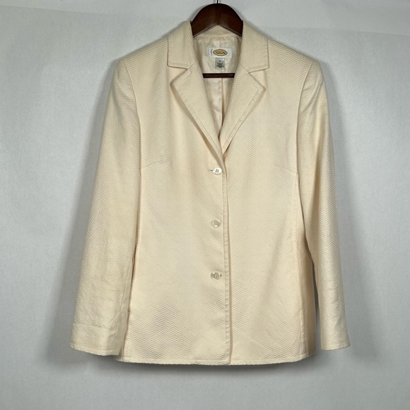 Talbots Cream Women's Suit Jacket with Herringbone Pattern - Picture 1 of 10